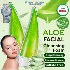 Holika Holika Aloe Facial Cleansing Foam 150ml ⭐ 惑丽客 天然芦荟保湿泡沫洁面啫喱 Facial Wash, Aloe Vera, Makeup remover, skincare, moisturizer Bluemoon Secrets Chamber