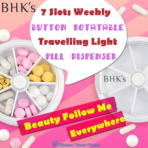 BHK's 7 Slots Portable Light Rotary Pill Dispenser/7格迷你旋轉收納盒