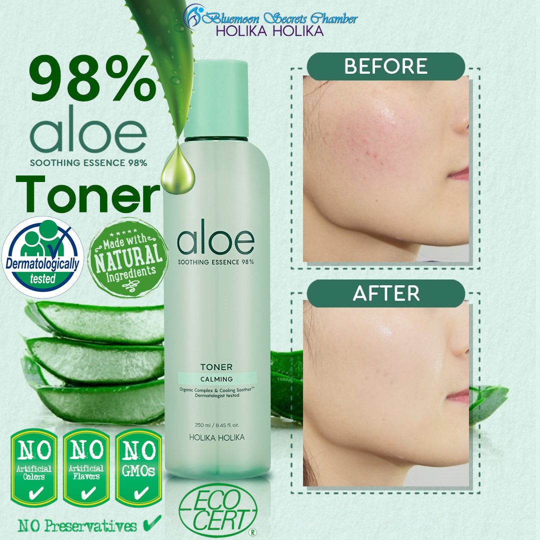 Holika Holika Aloe Soothing Essence 98% Toner 200ml⭐惑丽客98％芦荟舒缓精华爽肤水  freeshipping